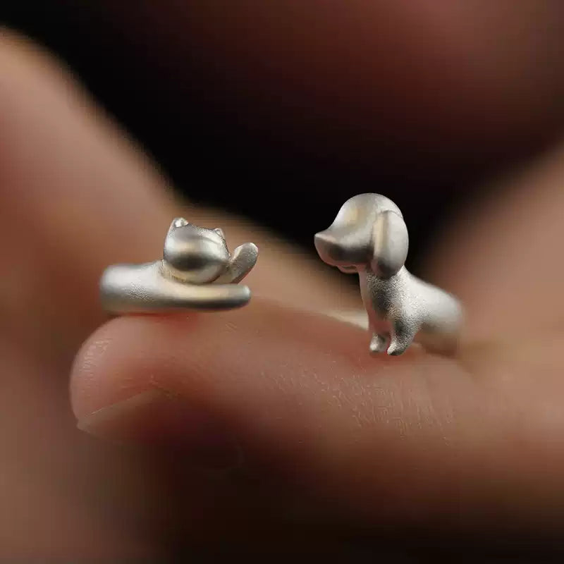 UNYI Cat & Dog Open Ring – Pure Silver