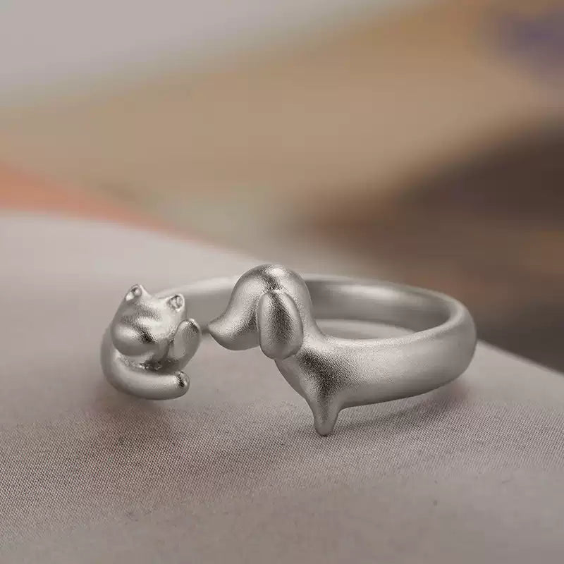 UNYI Cat & Dog Open Ring – Pure Silver