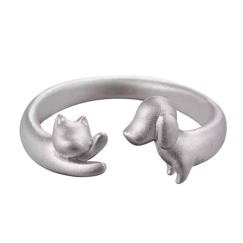 UNYI Cat & Dog Open Ring – Pure Silver