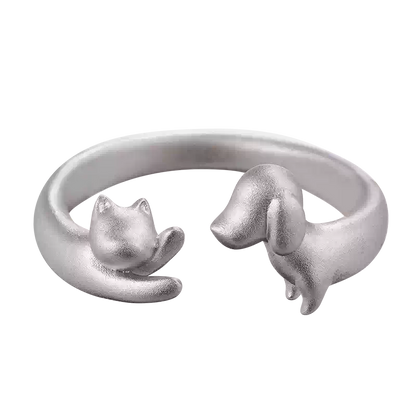 UNYI Cat & Dog Open Ring – Pure Silver