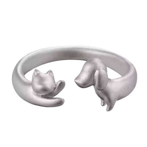 UNYI Cat & Dog Open Ring – Pure Silver