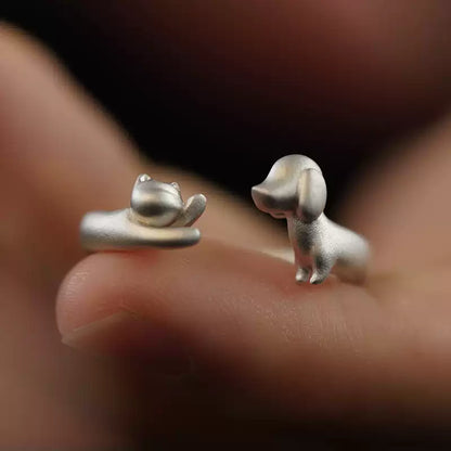 UNYI Cat & Dog Open Ring – Pure Silver