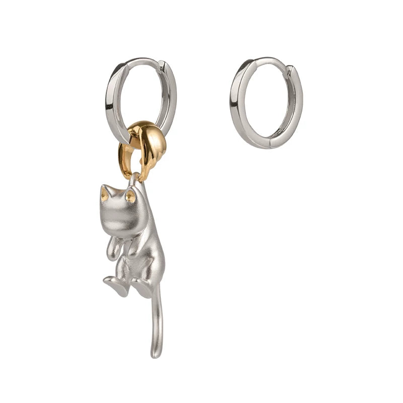 Sterling Silver Cat Jewelry Set – Pendant Necklace & Hoop Earrings