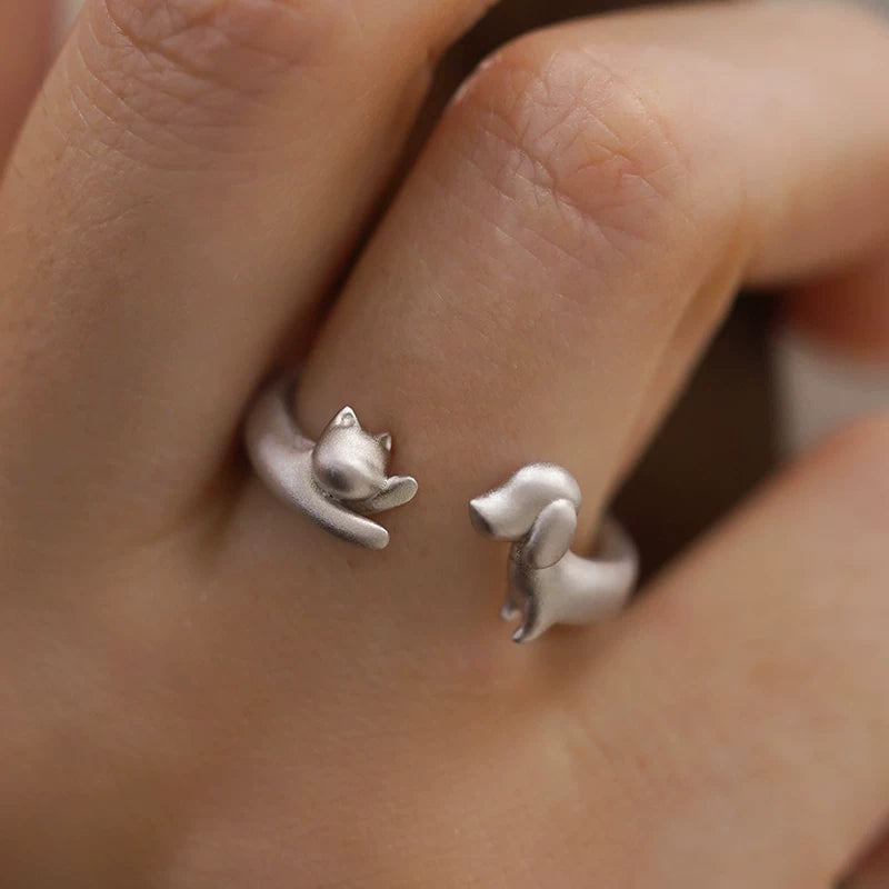 UNYI Cat & Dog Open Ring – Pure Silver