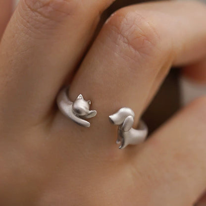 UNYI Cat & Dog Open Ring – Pure Silver