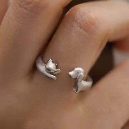 UNYI Cat & Dog Open Ring – Pure Silver