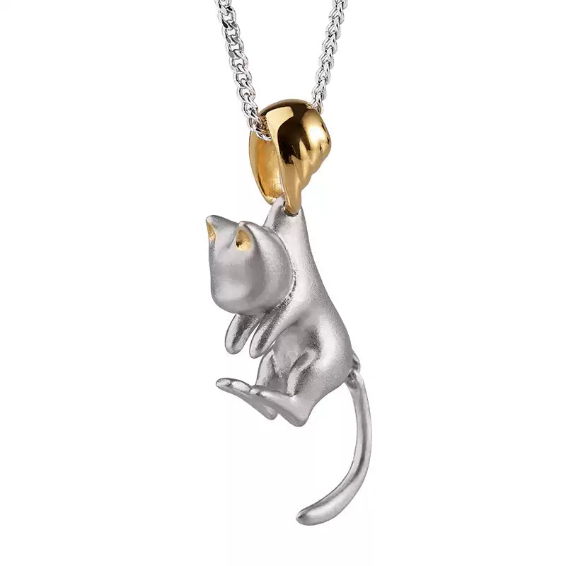 Sterling Silver Cat Jewelry Set – Pendant Necklace & Hoop Earrings
