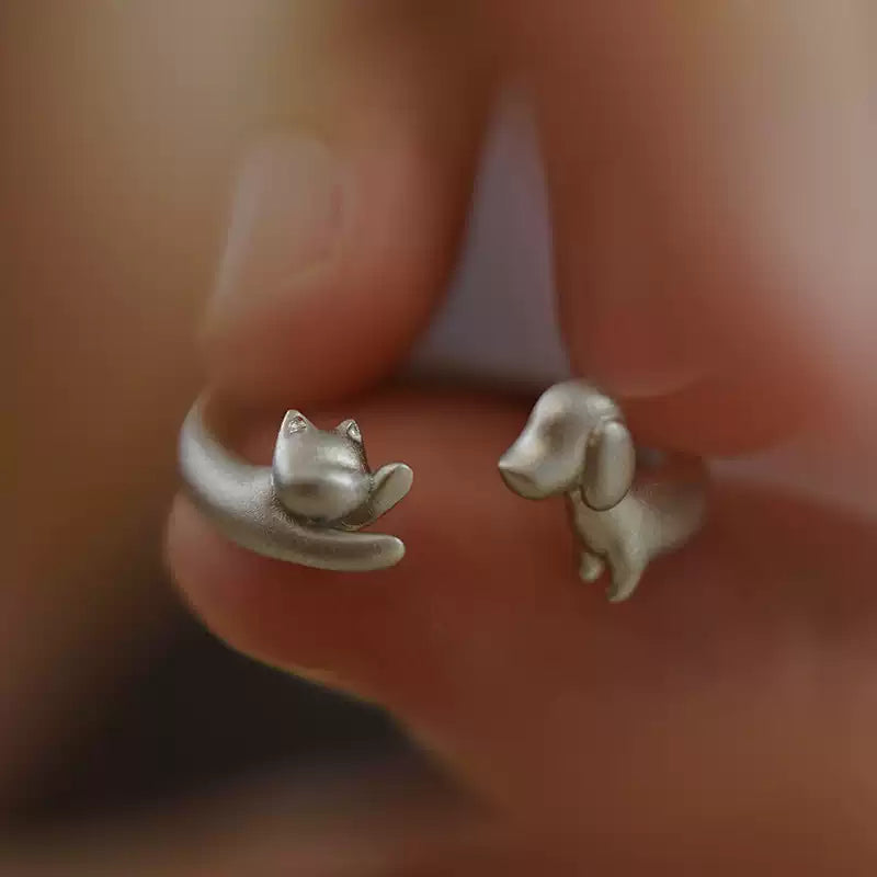 UNYI Cat & Dog Open Ring – Pure Silver