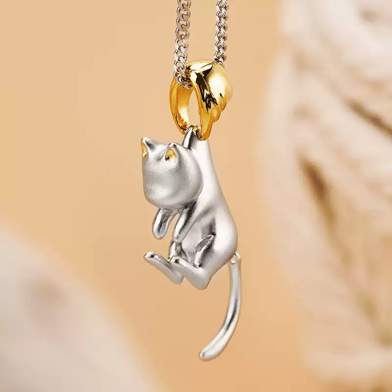 Sterling Silver Cat Jewelry Set – Pendant Necklace & Hoop Earrings