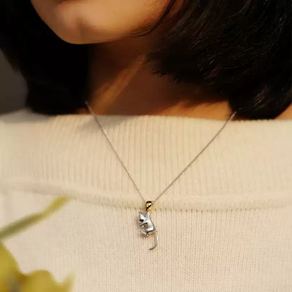 Sterling Silver Cat Jewelry Set – Pendant Necklace & Hoop Earrings